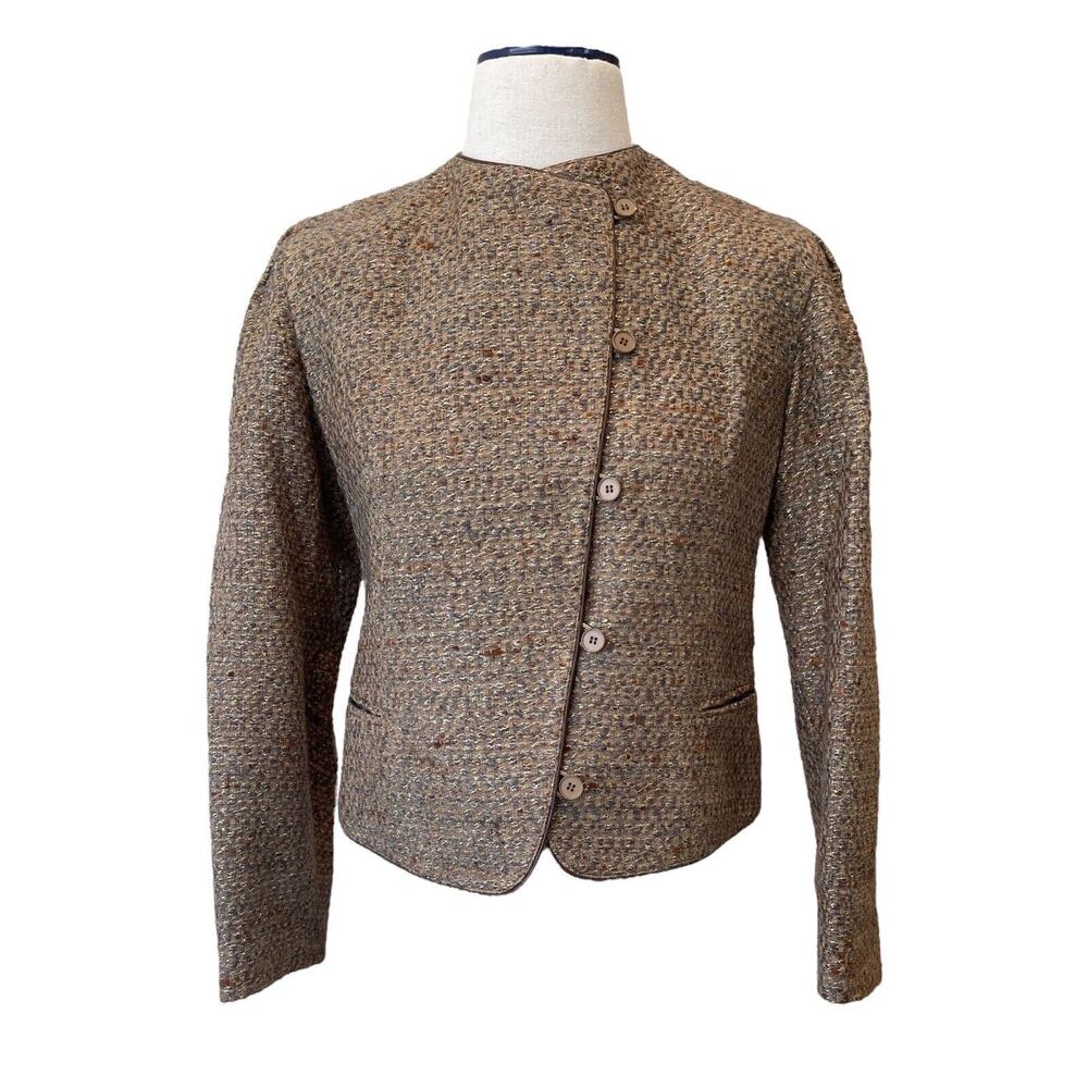 Vtg J. Tiktiner Blazer Size 40/8 Brown‎ Tweed Cote d'Azur France
